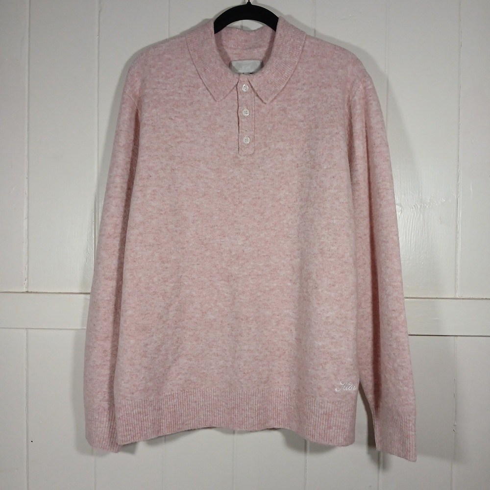 KITH Mens Boucle Harmon‎ Rugby Wool Blend Polo Sweater Pink KHM031918 Medium